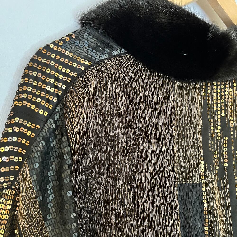 Etro Milano Vintage Runway Real Mink Fur Sequin Embroidered Silk Jacket Sz 46/L - Picture 11 of 16